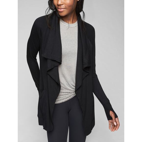 Athleta Studio Wrap Sweater Black Open Front Cardigan Size Small Preowned - Picture 1 of 9